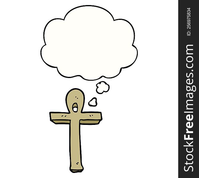 cartoon ankh symbol with thought bubble. cartoon ankh symbol with thought bubble