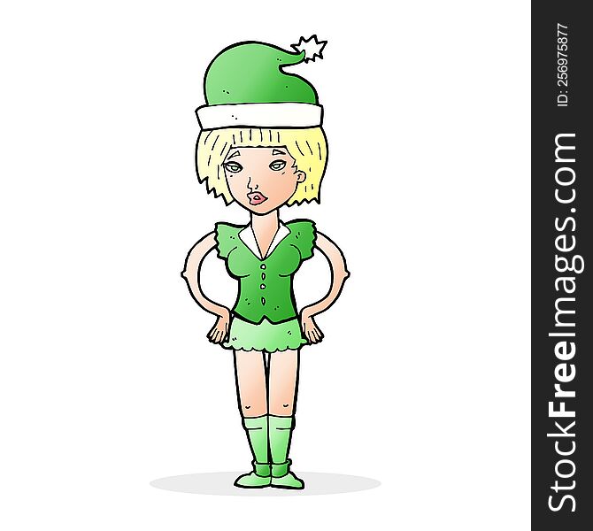 cartoon woman wearing christmas elf costume. cartoon woman wearing christmas elf costume