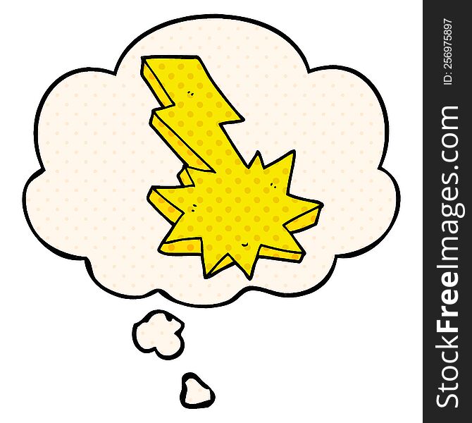 Cartoon Lightning Strike And Thought Bubble In Comic Book Style