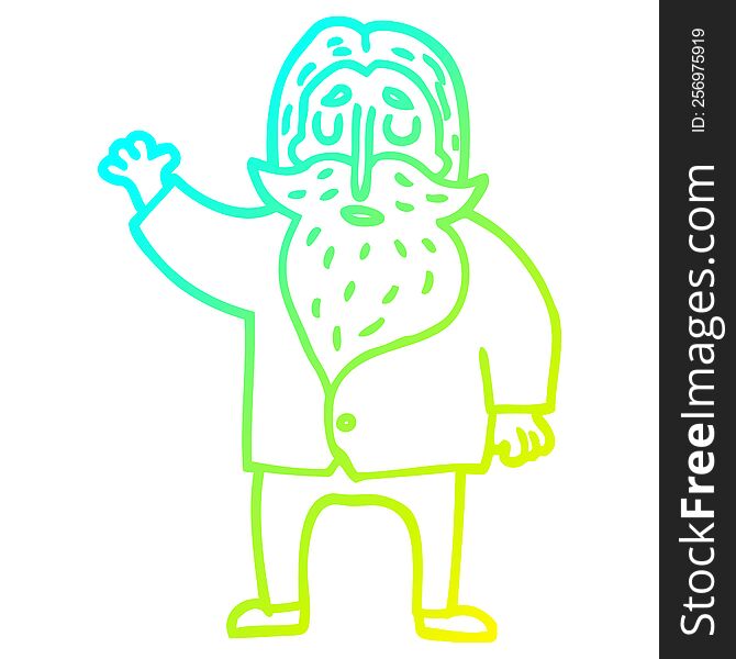 Cold Gradient Line Drawing Cartoon Old Man Waving
