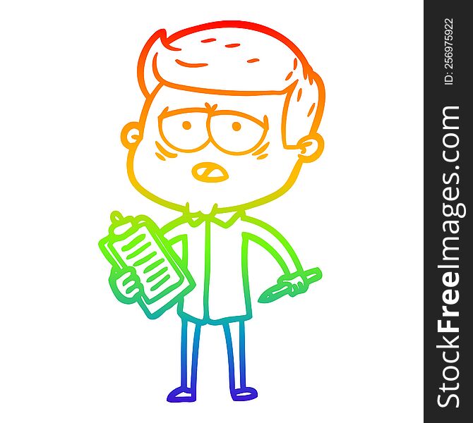 Rainbow Gradient Line Drawing Cartoon Tired Man