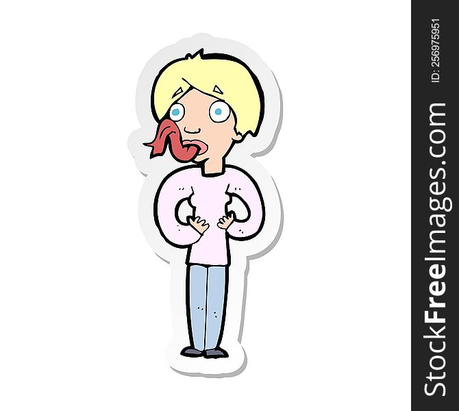 sticker of a cartoon woman sticking out tongue