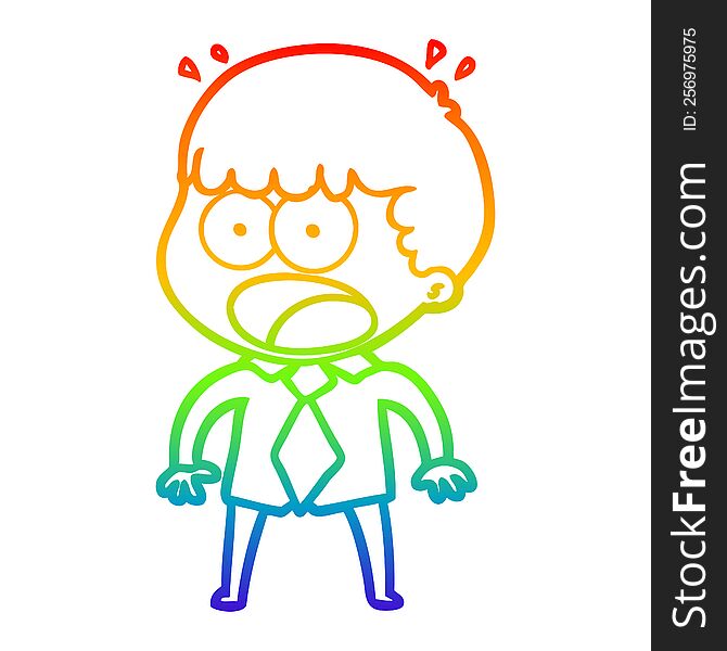 rainbow gradient line drawing cartoon shocked man in shirt and tie