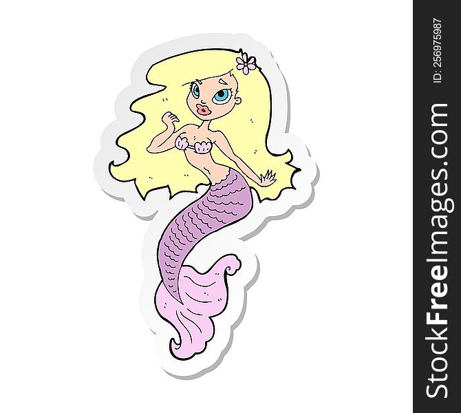 sticker of a cartoon pretty mermaid