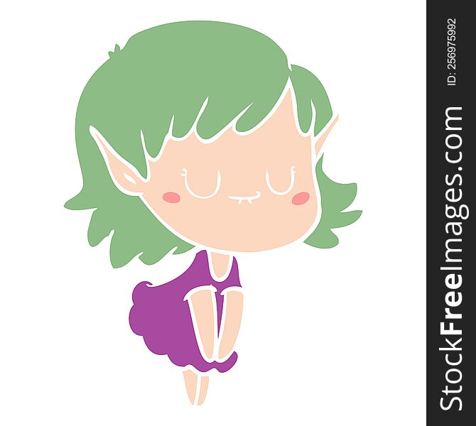 happy flat color style cartoon elf girl wearing dress