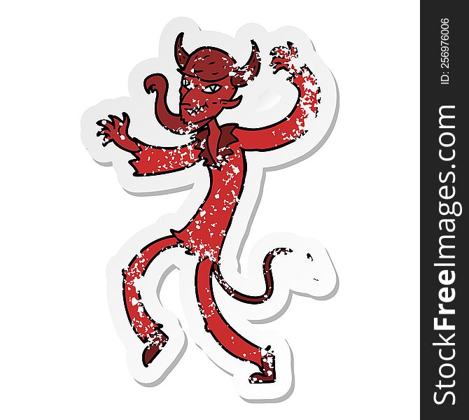 Distressed Sticker Of A Cartoon Dancing Devil
