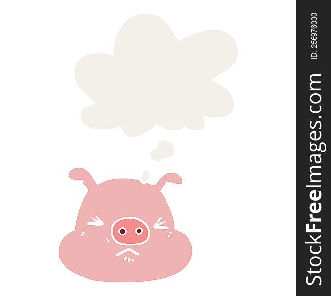 Cartoon Angry Pig Face And Thought Bubble In Retro Style