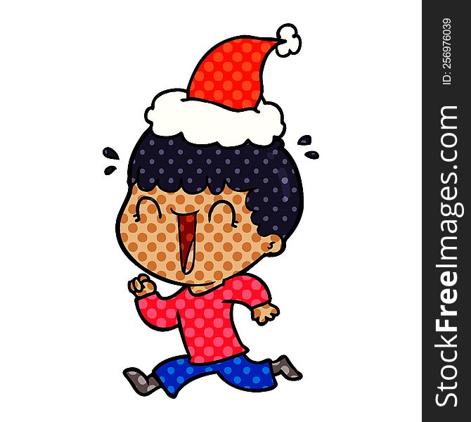 Laughing Comic Book Style Illustration Of A Man Wearing Santa Hat