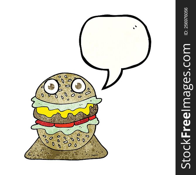 Speech Bubble Textured Cartoon Tasty Burger