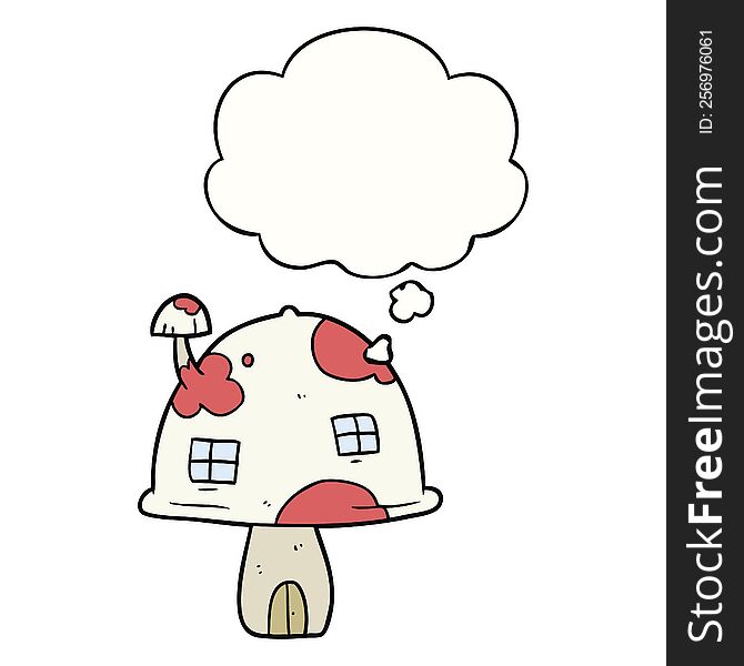 cartoon mushroom house with thought bubble. cartoon mushroom house with thought bubble