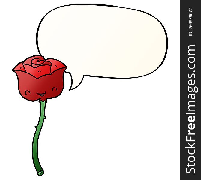 cartoon rose with speech bubble in smooth gradient style