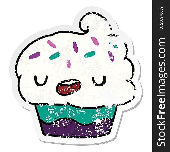 Distressed Sticker Cartoon Kawaii Of A Cute Cupcake
