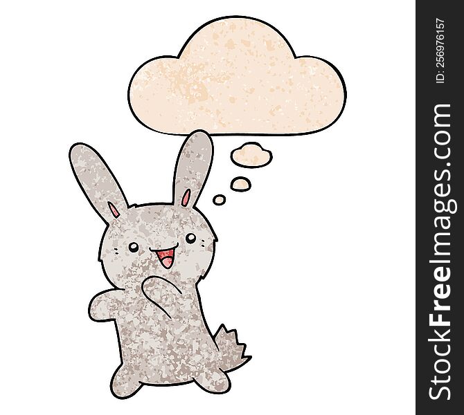 Cartoon Rabbit And Thought Bubble In Grunge Texture Pattern Style