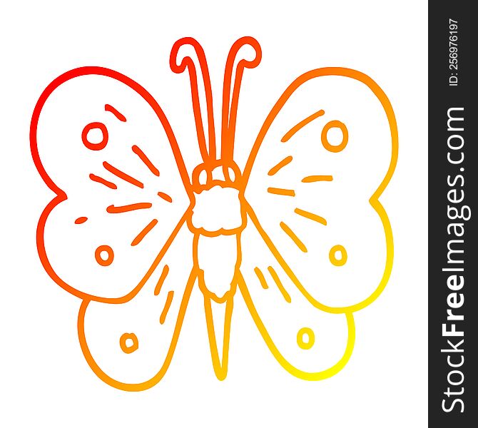 warm gradient line drawing of a cartoon butterfly