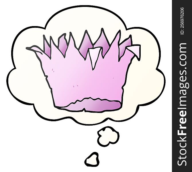 Cartoon Paper Crown And Thought Bubble In Smooth Gradient Style