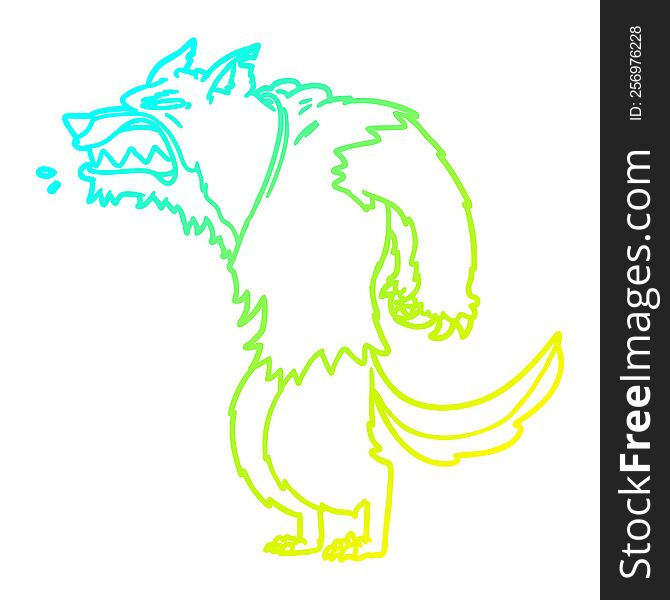 Cold Gradient Line Drawing Angry Werewolf Cartoon