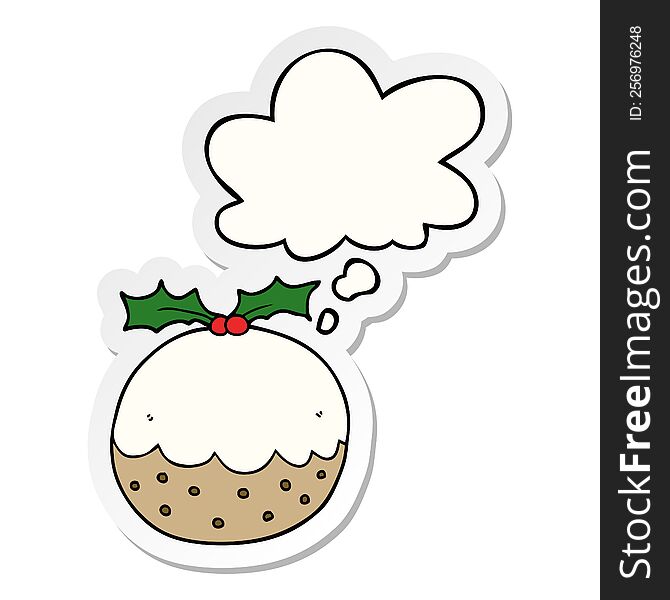 Cartoon Christmas Pudding And Thought Bubble As A Printed Sticker
