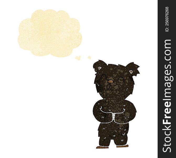cartoon happy little black bear with thought bubble