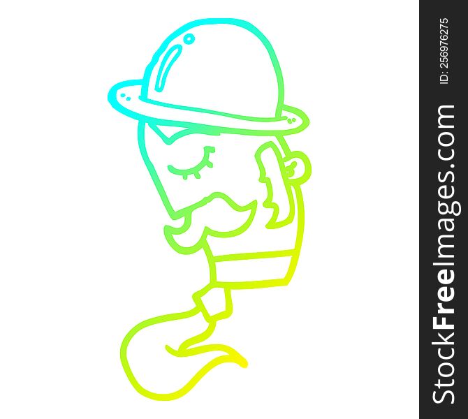 Cold Gradient Line Drawing Cartoon Man Wearing Hat