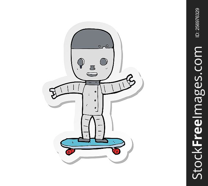 Sticker Of A Cartoon Robot On Skateboard