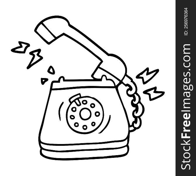 line drawing cartoon old rotary dial telephone