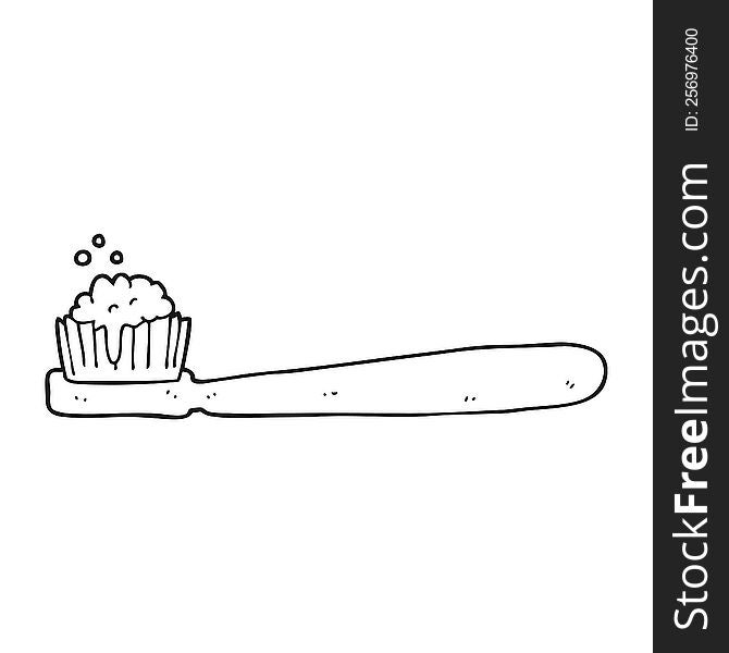 freehand drawn black and white cartoon tooth brush