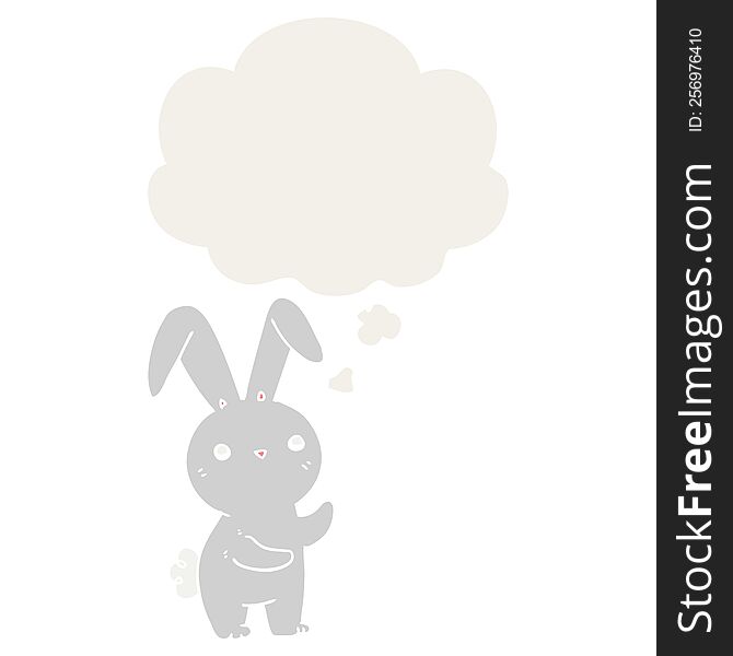 Cute Cartoon Rabbit And Thought Bubble In Retro Style