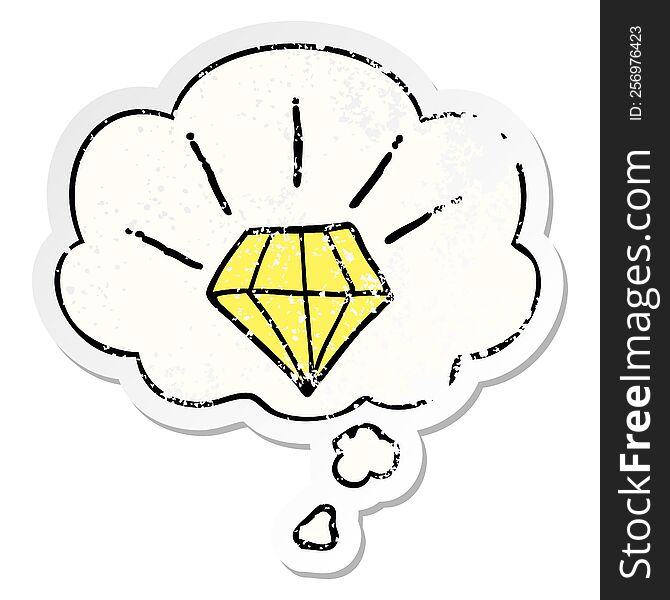 cartoon tattoo diamond with thought bubble as a distressed worn sticker