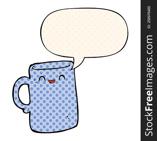 cartoon mug with speech bubble in comic book style