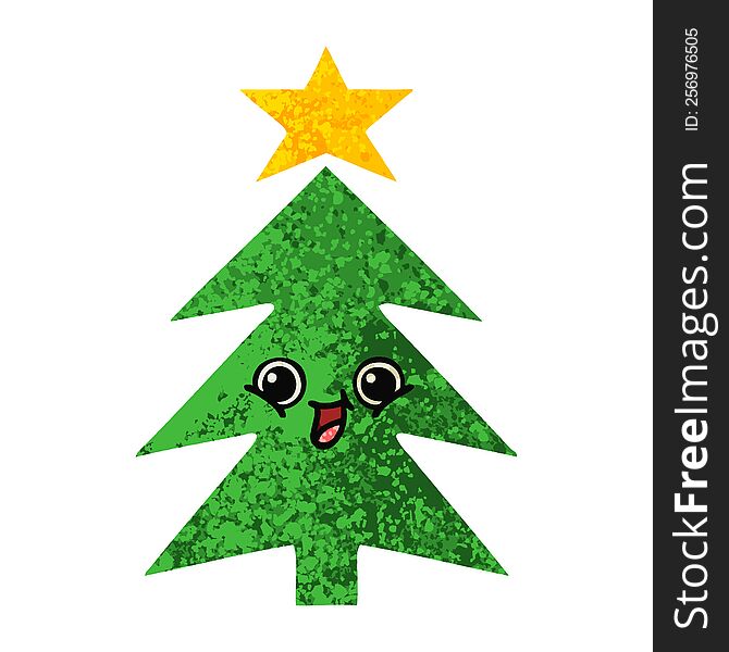 Retro Illustration Style Cartoon Christmas Tree