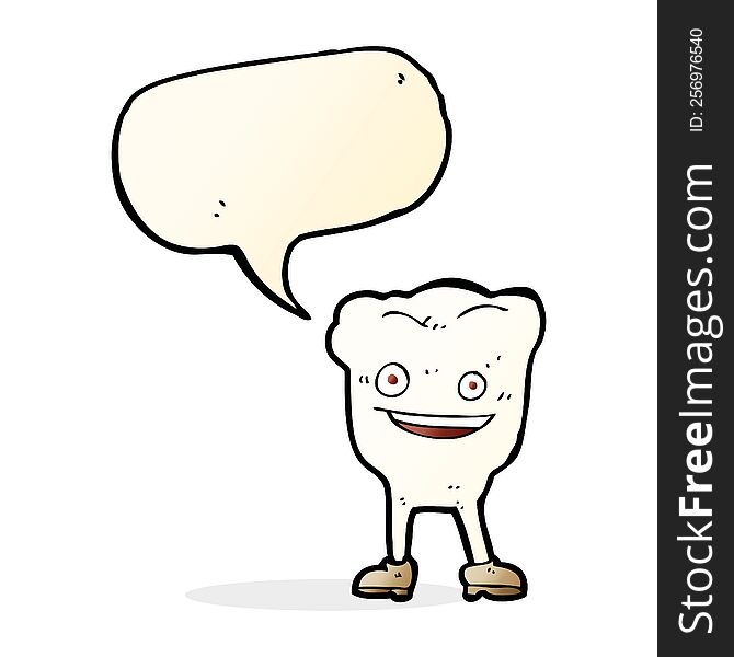 Cartoon Happy Tooth Character With Speech Bubble