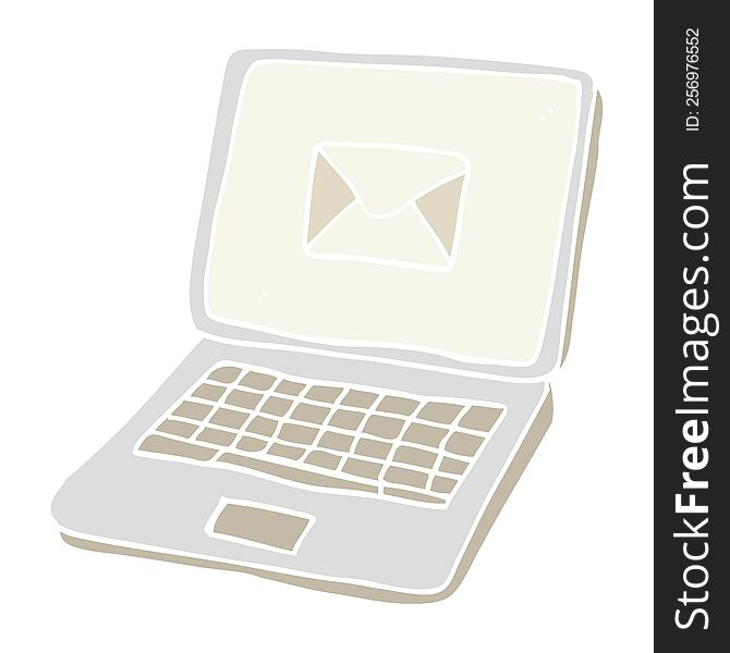 flat color illustration of a cartoon laptop computer with message symbol on screen