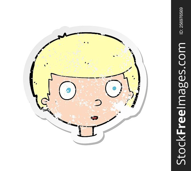 retro distressed sticker of a cartoon curious boy
