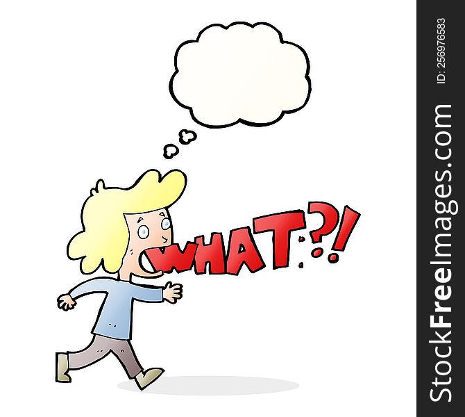 Cartoon Woman Shouting What With Thought Bubble