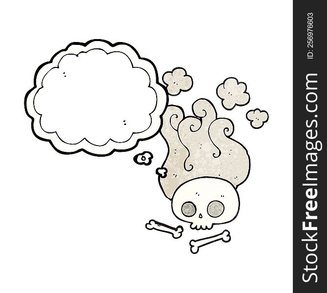freehand drawn thought bubble textured cartoon skull and bones