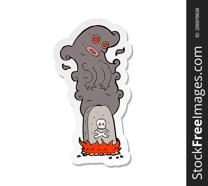 Sticker Of A Cartoon Haunted Grave