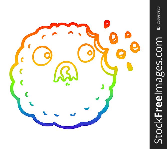 rainbow gradient line drawing of a frightened cookie cartoon