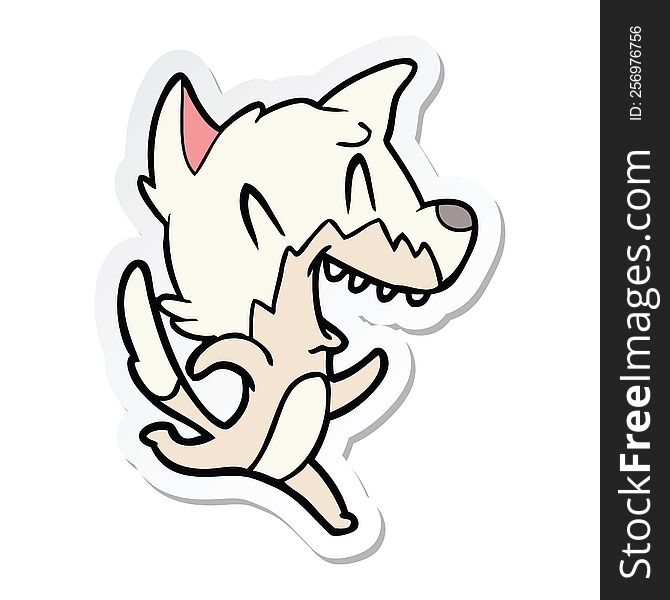 sticker of a laughing fox running away