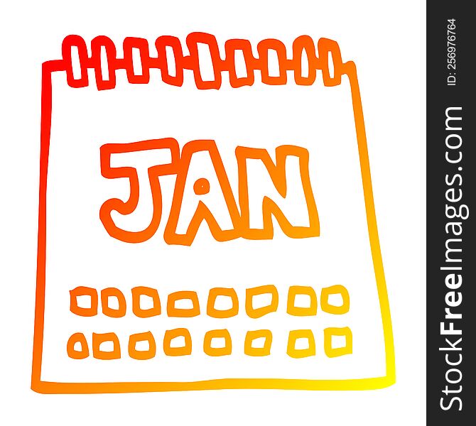 Warm Gradient Line Drawing Cartoon Calendar Showing Month Of January