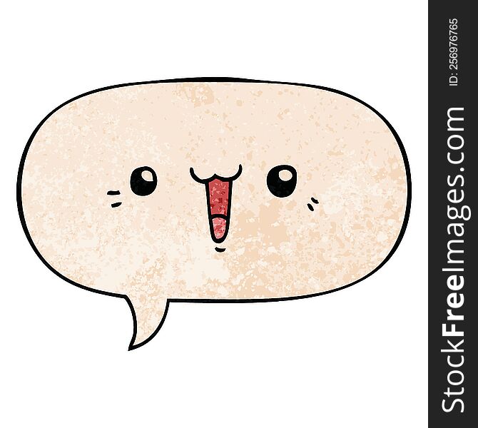 Happy Cartoon Face And Speech Bubble In Retro Texture Style