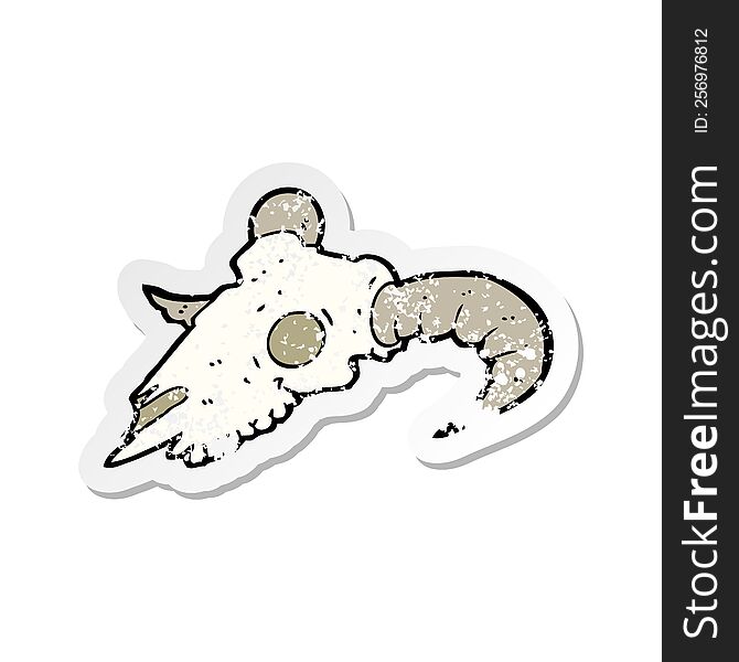 Retro Distressed Sticker Of A Cartoon Ram Skull