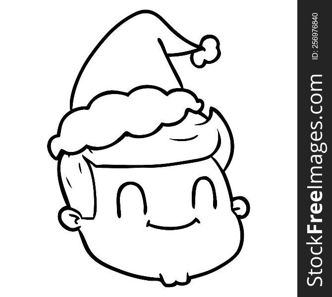 hand drawn line drawing of a male face wearing santa hat