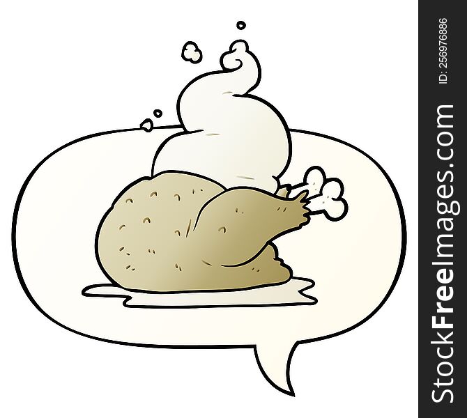 cartoon whole cooked chicken with speech bubble in smooth gradient style