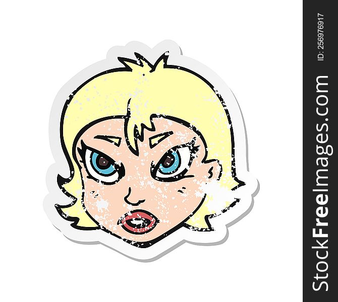 Retro Distressed Sticker Of A Cartoon Angry Female Face
