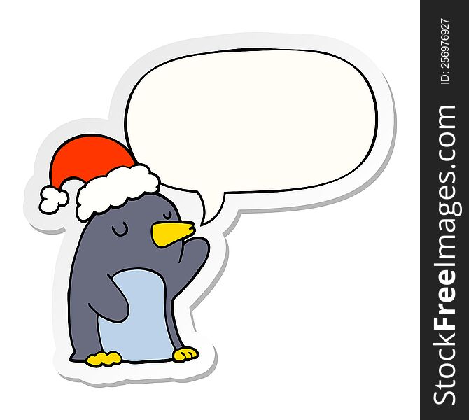 Cute Cartoon Christmas Penguin And Speech Bubble Sticker