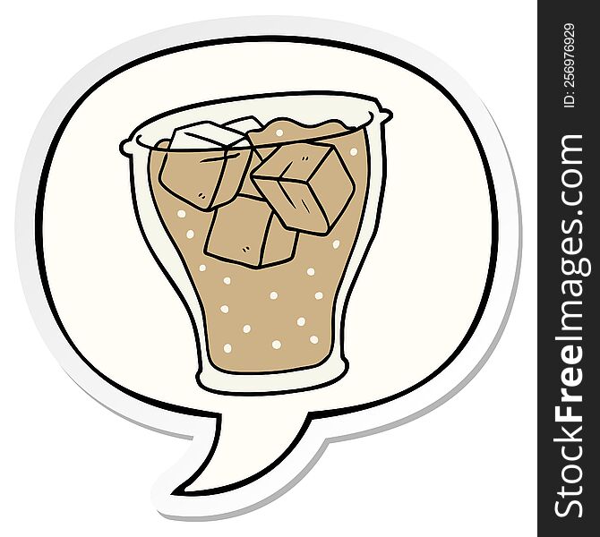 cartoon glass of cola and ice and speech bubble sticker