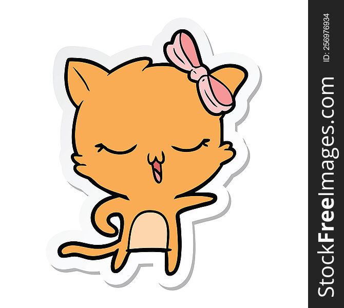 sticker of a cartoon cat with bow on head