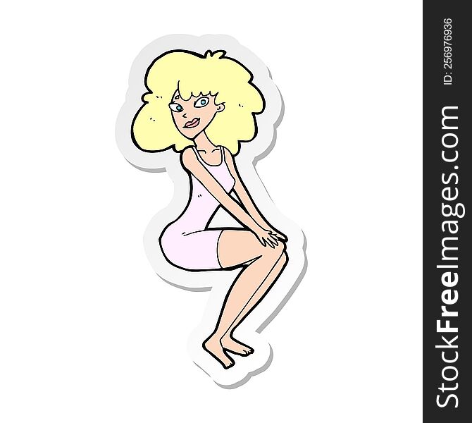 Sticker Of A Cartoon Sitting Woman In Dress