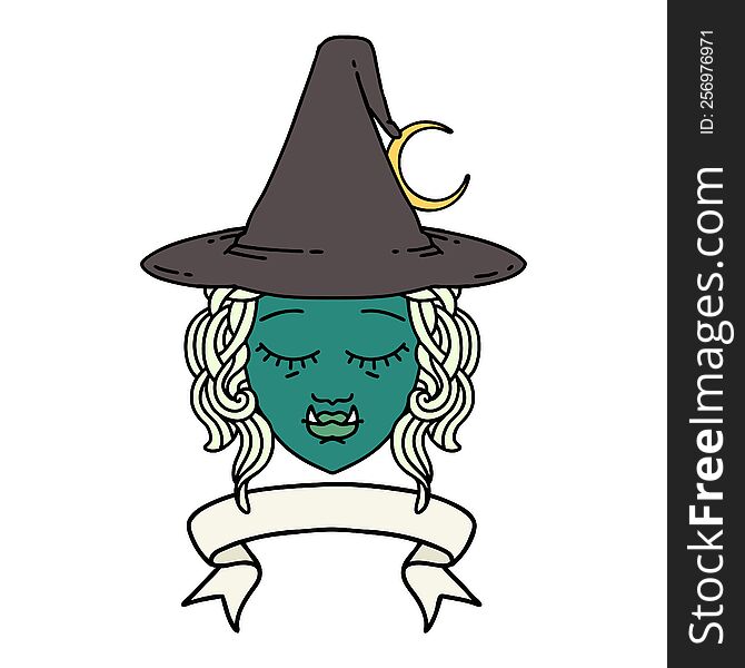 Half Orc Witch Character Face With Banner Illustration
