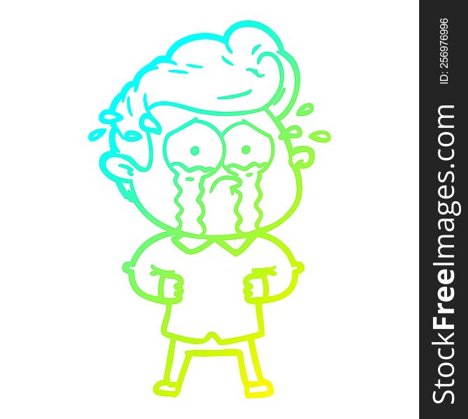 Cold Gradient Line Drawing Cartoon Crying Man With Hands On Hips